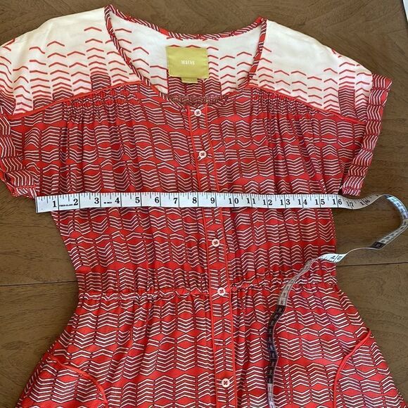 Anthropologie Maeve Red & Cream Veronica Mini Shirtdress Size Small - Picture 12 of 13